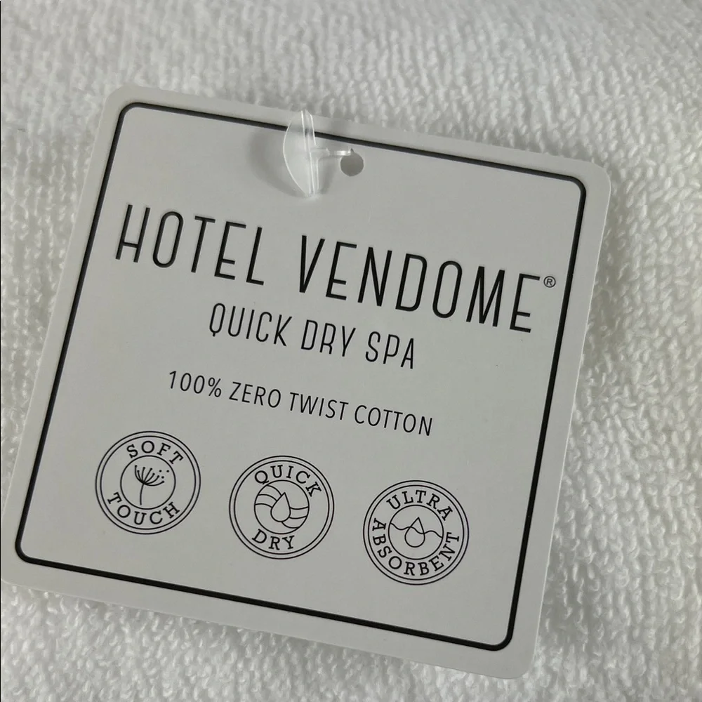 Hotel Vendome Bath Towel Set White Zero Twist Cotton Quick Dry Spa 2 pc Set NEW